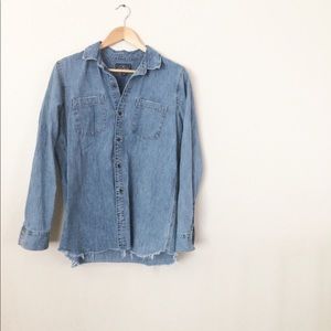 Distressed hem Chambray shirt